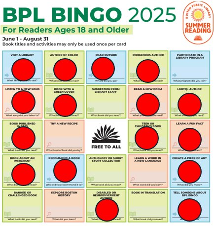 16 Bingo chips down on the BPL Bingo card and still no Bingo.  Added Indigenous author to the list this time. 