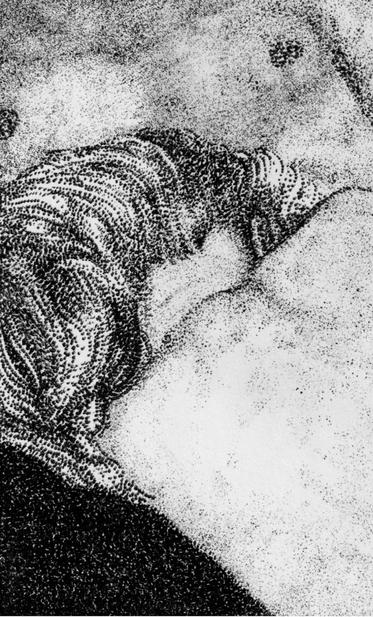 La couverture montrant une silhouette nue reposant sur un torse nu, dessiné en pointillé à la mine noire.