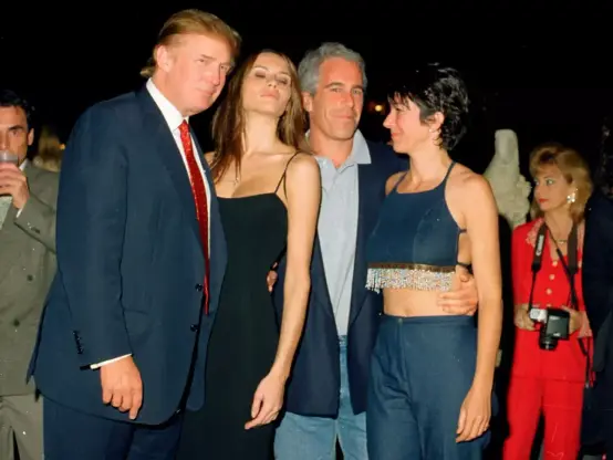 From left, Donald Trump, future wife Melania Knauss, Jeffrey Epstein and his companion Ghislaine Maxwell at Mar-a-Lago in 2000.