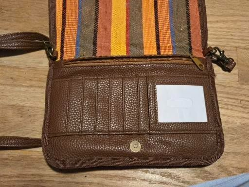 The inside of the back has pockets and slots for cards.