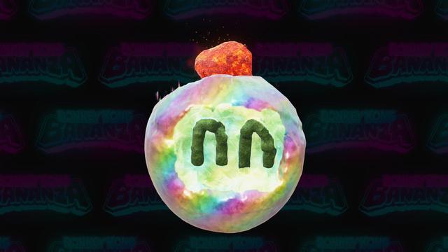 Bomberman's head sculpted in DK Bananza with rainbow outfit and lava antenna.
