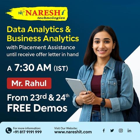 with Placement Assistance p .
until receive offer letter in hand ) =
A 7:30 AM (sm) / i)
_- gy £Y
Mr. Rahul 3 /
From 23rd & 24" de) mn
FREEDemos gu |
ill
O 515179191999  wwwnareshitcom FY in
