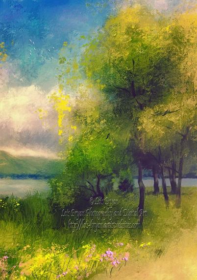 A June Day At The Lake ... 

Sunlight filters through the leaves of tall trees, casting dappled shadows on a lush, green landscape beside a serene lake at Caledonia State Park in Fayetteville, PA. Soft hues of pink and yellow wildflowers contrast with the vibrant greens and blues, capturing the essence of a tranquil and idyllic June day.

Located between Gettysburg and Chambersburg within view of the northern Blue Ridge Mountain System, Caledonia State Park is a lovely spot to picnic, canoe and hike, and just take in the beauty of the day. Lovely in all seasons of the year.

A June Day At The Lake is a spring / summer version of a previously uploaded image, "Autumn Grove," which is also available in my collections here.

This image was hand painted, digitally, in Corel Painter, the Wacom Tablet and Art Pen using one of my own exclusive photos (not from stock or public domain) as a starting point. Not created using Artificial Intelligence / AI.

A lovely spot deep in #Caledonia State Park near #Fayetteville, #PA.  Digitally hand painted in #CorelPainter from a photo I took a few years back.  

At my website here:  https://lois-bryan.pixels.com/featured/a-june-day-at-the-lake-lois-bryan.html

And at #FineArtAmerica:  https://fineartamerica.com/featured/a-june-day-at-the-lake-lois-bryan.html

#art #giftideas #spring #summer #June #lake #digitallyhandpainted #NotAi #LoisBryan