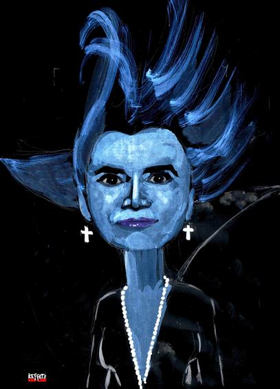 Ganz in Blau gehaltener Brustbild-Cartoon von Gloria von Thurn und Taxis. Blau, nicht wegen ihres angeblichen Adels, sondern wegen ihrer Nähe zur rechten AfD-Scene.