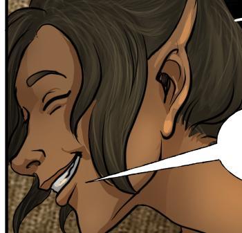 A panel crop from the webcomic FaerieTales, featuring a woman smiling as she turns over her shoulder
