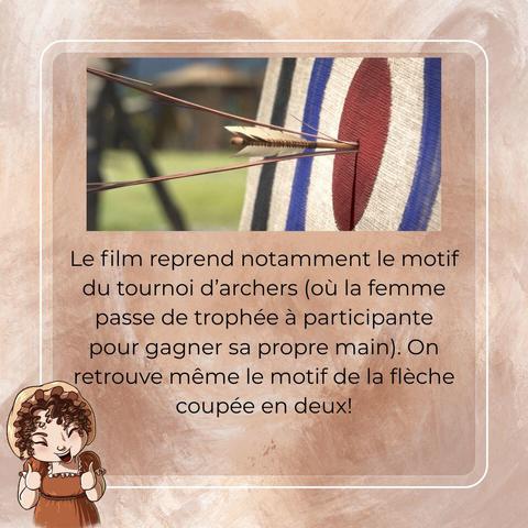 Vignette qui rappelle que le film "Rebelle" reprend le motif du tournoi d'archers qu'il retourne et reprend aussi l'image de la flèche coupée en deux.