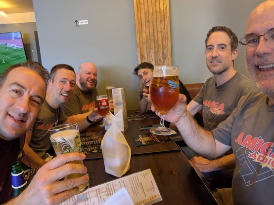 The Amiga Addict team toasting the Amiga!