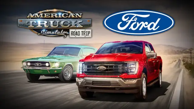 The Ford Cars Pack has been announced as the first Road Trip DLC for American Truck Simulator.
It's the first time you'll be able to officially drive cars and other vehicles in ATS. 