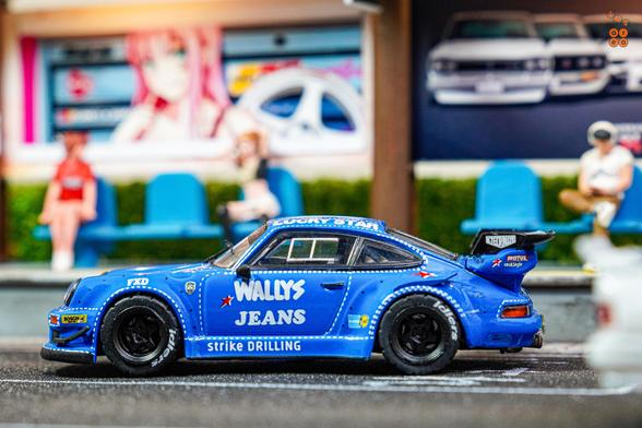 A Porsche RWB 930 Wally's Jeans livery by Tarmac Works in 1:64 scale on AREA 164