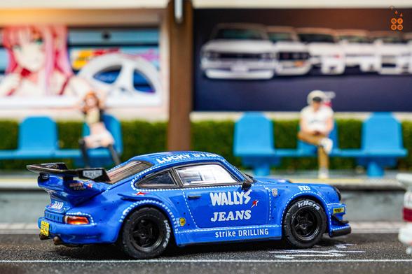 A right side of Porsche RWB 930 Wally's Jeans livery by Tarmac Works in 1:64 scale on AREA 164