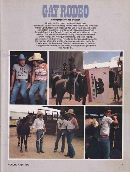 Gay Rodeo in Reno featuring cowboys and cowgirls competing in various events.