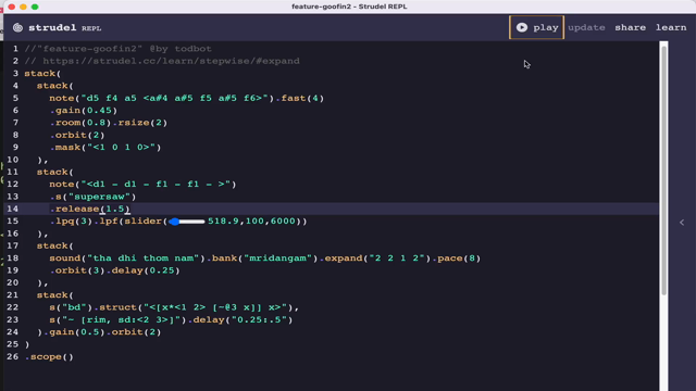 screen recording of Strudel live-coding musical piece at above URL