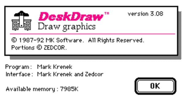 About box of the DeskDraw classic Mac application.