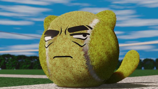 Closeup of Nekoboru giving side eye from the sideline of a tennis court.