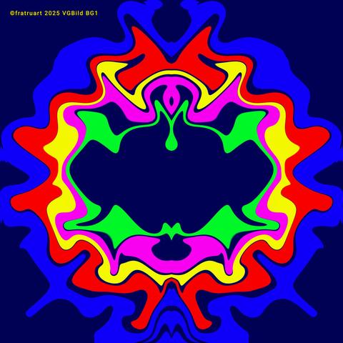 Bouche der Mund dunkel blauer Hintergrund und Formen von außen nach innen aus Hellblau Rot Gelb Rosa Grün und Dunkel Blau das innere sieht aus wie ein Blick in einen geöffnetten Mund.