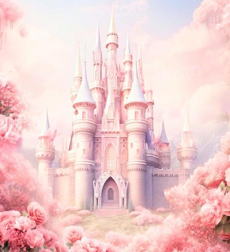 Beautiful pink artwork of a castle and everything is different shades and hues of pink!*Even the surroundings are different pinks!