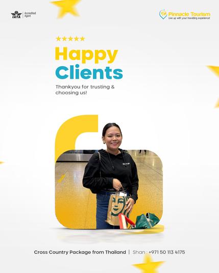 Happy Clients, Happier Journeys!
Another satisfied traveler just completed her Cross Country Package from Thailand, all thanks to Pinnacle Tourism!
From smooth coordination to a seamless journey — we’re always here to make your travel dreams come true.
Assisted by: Shan
📞 +971 54 424 8656 (Call/WhatsApp)
Book your cross-country adventure today with Pinnacle Tourism!
#PinnacleTourism #CrossCountryTravel #ThailandToUAE #HappyTravellers #ClientJourney #TravelSeamlessly #ThailandPackage