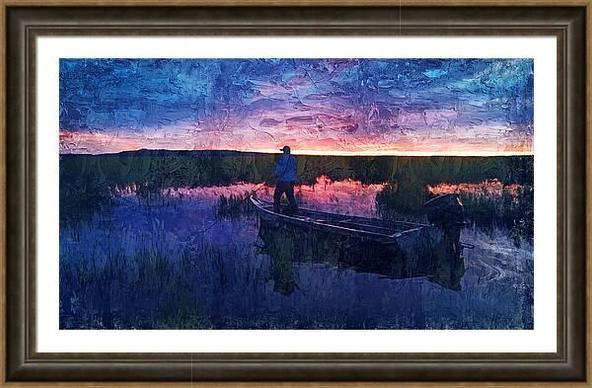 Motor fishing boat on Lake Okeechobee at sunset