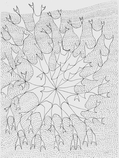 Dessin utilisant un motif se répétant en variations.