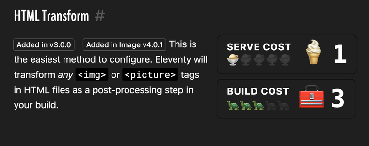 HTML Transform docs with serve cost of 1 and build cost of 3