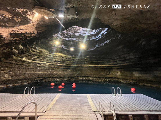 Swimming inside a geothermal crater (Homestead Crater Midway Utah)