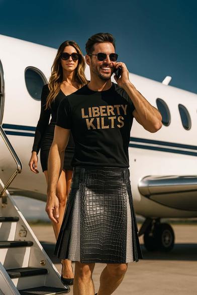 Lederkilt Herren Kroko in Schwarz-Weiß