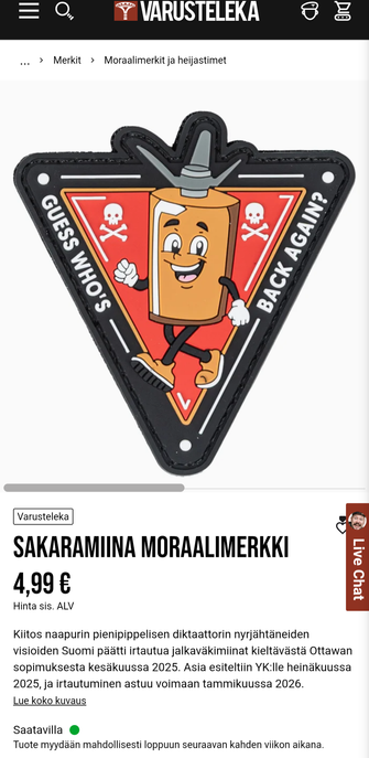 Sakaramiina-moraalimerkki. 5€.
