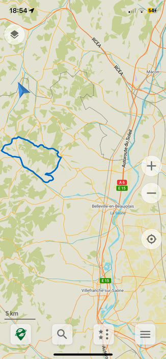 Vu de la carte entre Mâcon et Villefranche-sur-Saône 