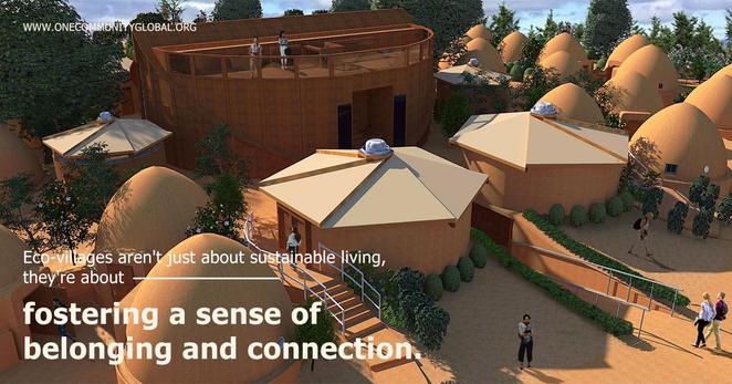 Desert eco-village with dome houses and sustainable architecture demonstrating "fostering a sense of belonging and connection" in arid environments
