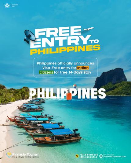 Philippines Welcomes Indian Travelers - No Visa Needed!
Pack your bags and get ready for paradise!
Indian citizens can now enjoy visa-free entry to the Philippines for up to 14 days – officially announced!

Reach out to Pinnacle Tourism to plan your escape effortlessly.

Call/WhatsApp: +971 54 424 8656

#PinnacleTourism #PhilippinesVisaFree #VisaFreePhilippines #PhilippinesTravel #ExplorePhilippines #IslandGetaway