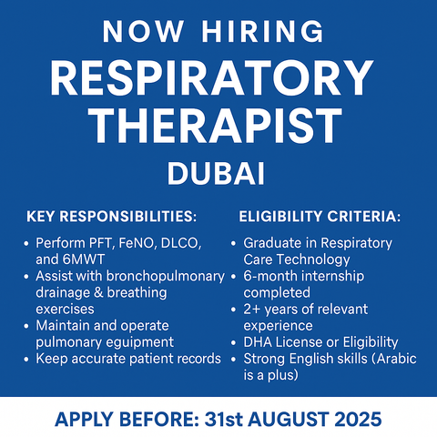 Respiratory Therapist Job Opening in Dubai – NMC Royal Hospital | Apply Before 31st Aug 2025