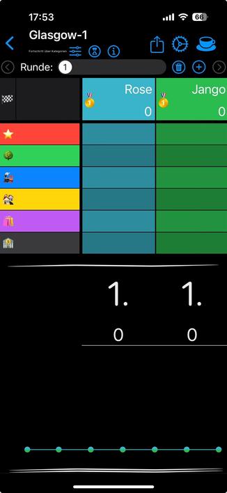 Ein Screenshot der App „Spielezettel“, die das Notieren und Berechnen von Punkten während des Spiels ermöglicht