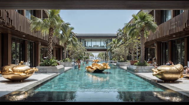 Golden Lotus, swimming pool of a dream resort hotel
Local traditions form the backbone of the aquatic space proposed for guests’ leisure. 