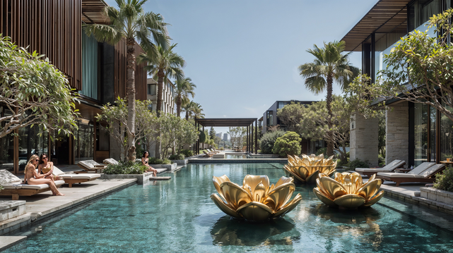 Golden Lotus, swimming pool of a dream resort hotel
Local traditions form the backbone of the aquatic space proposed for guests’ leisure. 