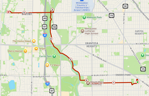Map of a bike ride to work.