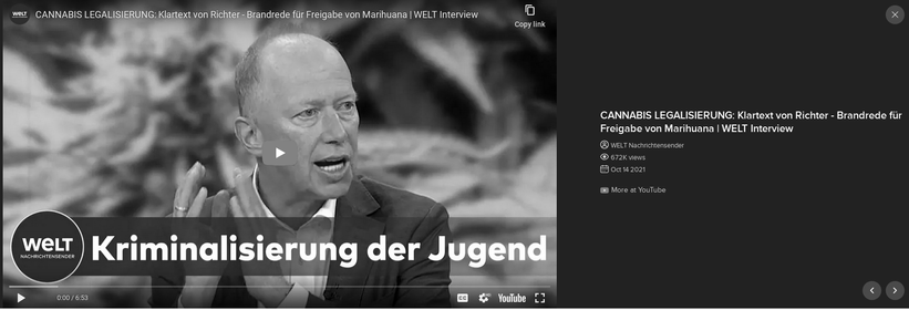 Video Richter Müller 2021 - CANNABIS LEGALISIERUNG: Klartext von Richter - Brandrede für Freigabe von Marihuana | WELT Interview

Uploader
WELT Nachrichtensender
Views
672K views

Date published
Oct 14 2021

More at YouTube