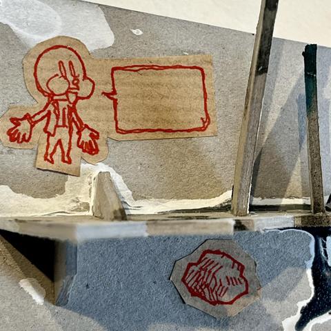 Detail of the drawings of the man, and the rock