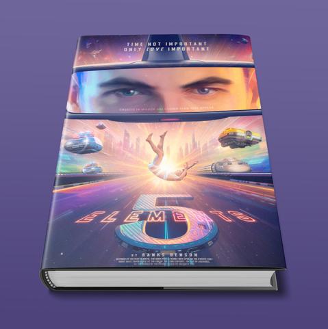 A book cover depicting the world of the future inspired by the Fifth Element