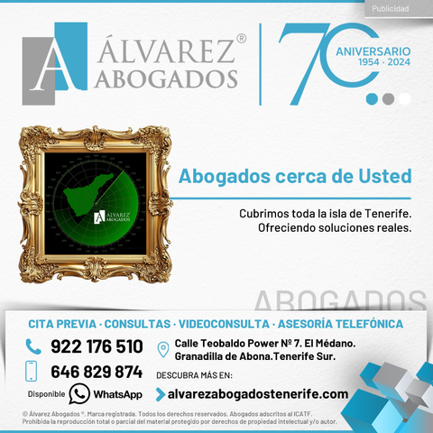 Abogados cerca de Usted. Cubrimos toda la isla de Tenerife. Ofreciendo soluciones reales. Trato personalizado y adaptado a su caso. Desde 1954 en Tenerife Sur, El Médano en Granadilla de Abona. Disponibles desde nuestra web para Consultas Jurídicas, Cita Previa, Asesoría Telefónica y Videoconsulta.
https://alvarezabogadostenerife.com/contacto/ 

#alvarezabogados #abogadostenerife #tenerifelegal #derechotenerife #abogados #Tenerife #derecho #legal
