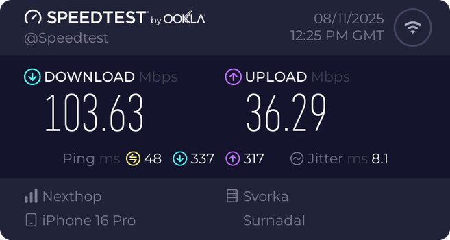 Speedtest på lokaltoget fra Værnes til Trondheim