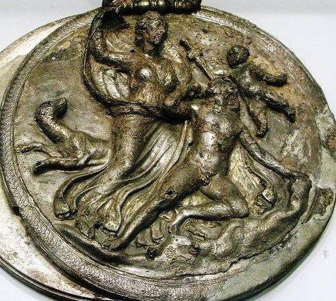 Relief depicting the moon goddess Selene with her lover Endymion. Eros is at the top right to symbolise love and lust. One of Endymion's hunting dogs is leaping on the left.