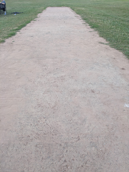 Cricket pitch, in pretty rough state. But there are matting holes visible along the edges.