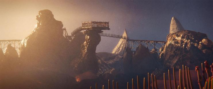Wide shot, exterior, day -

A platform overlooking the sphincter that supplies drinkable "water" to most of the Gore Fields.