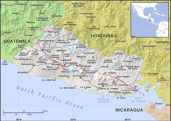 A map showing the location of El Salvador
Credit https://ian.macky.net/pat/