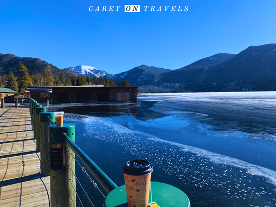 Grand Lake Colorado's boardwalk on a blue sky winter day