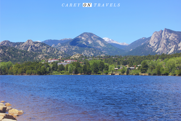 View over Lake Estes towards the Stanley Hotel