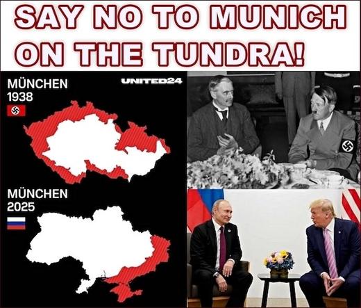 Meme comparing Alaska 2025 with Munich 1938