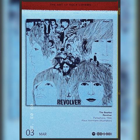 Abreißtageskalender von seltmann mit dem Kalenderblatt des Vinyl-Covers der LP "Revolver" (1966) von The Beatles