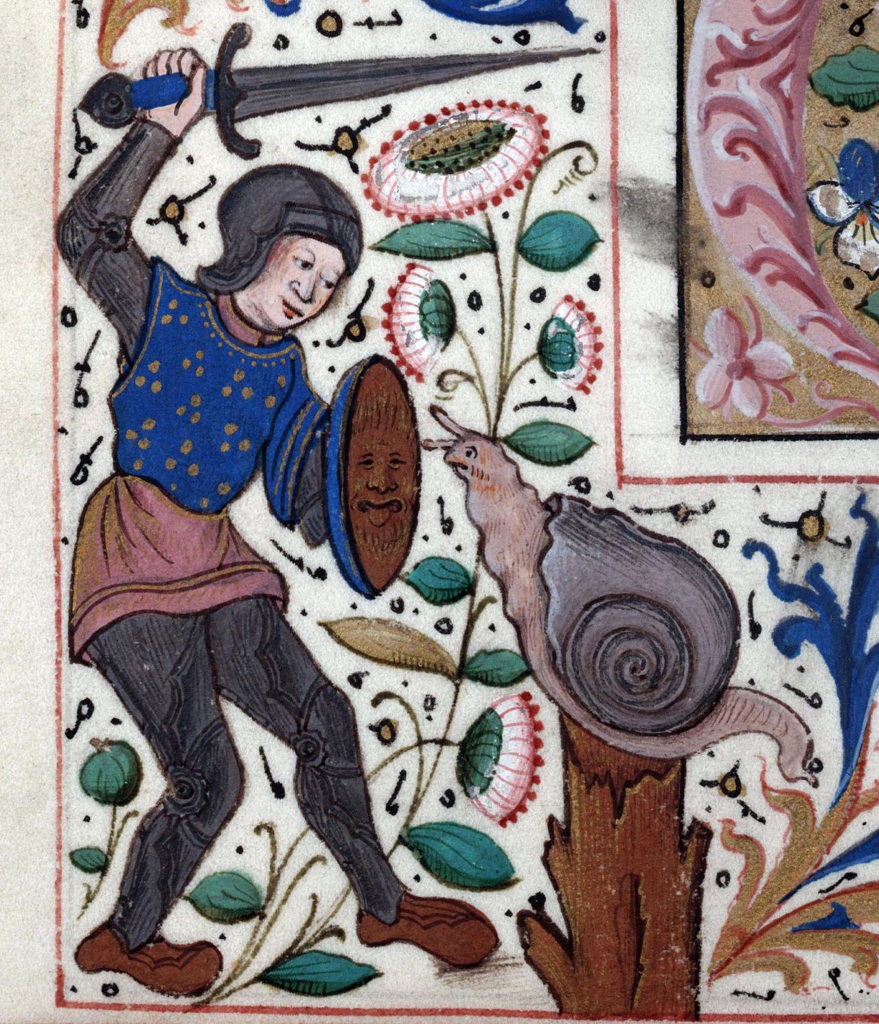 Snailfight. Institutes of Justinian, France 15th century. Montpellier, Bibliothèque interuniversitaire. Section Médecine, H 418, fol. 107v.
#medieval #MedievalArt