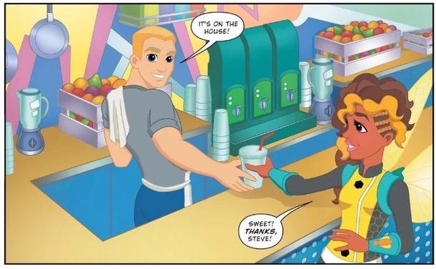 Steve Trevor and Bumblebee from "DC Super Hero Girls" (first version). Art by Yancey Labat